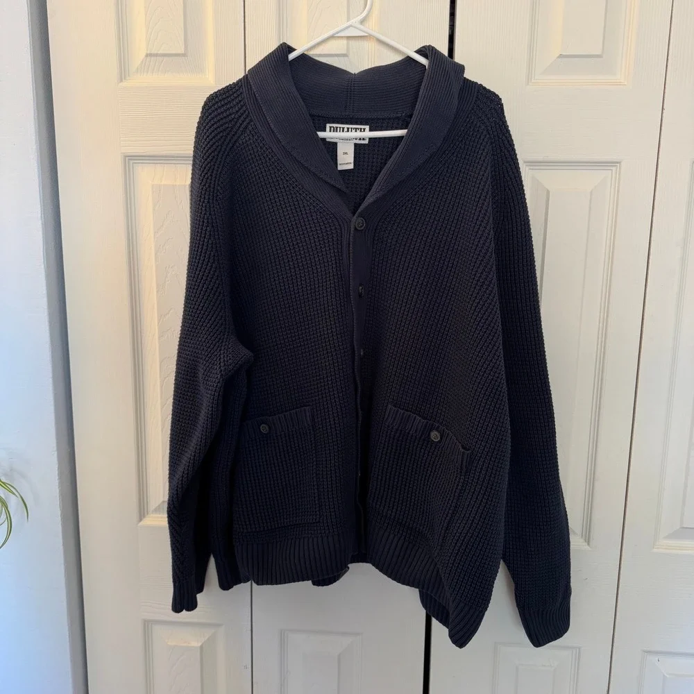 Duluth Trading Co Burly Retirement‎ Shawl Collar Waffle Cardigan Navy 3XL